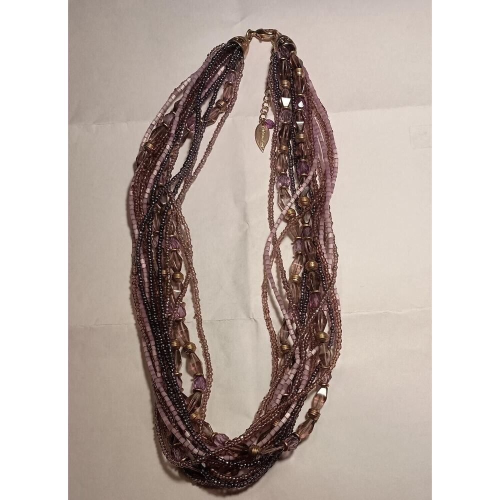 Coldwater Creek Matinee Multi Strand Seed Bead Purple Gold Tone Necklace